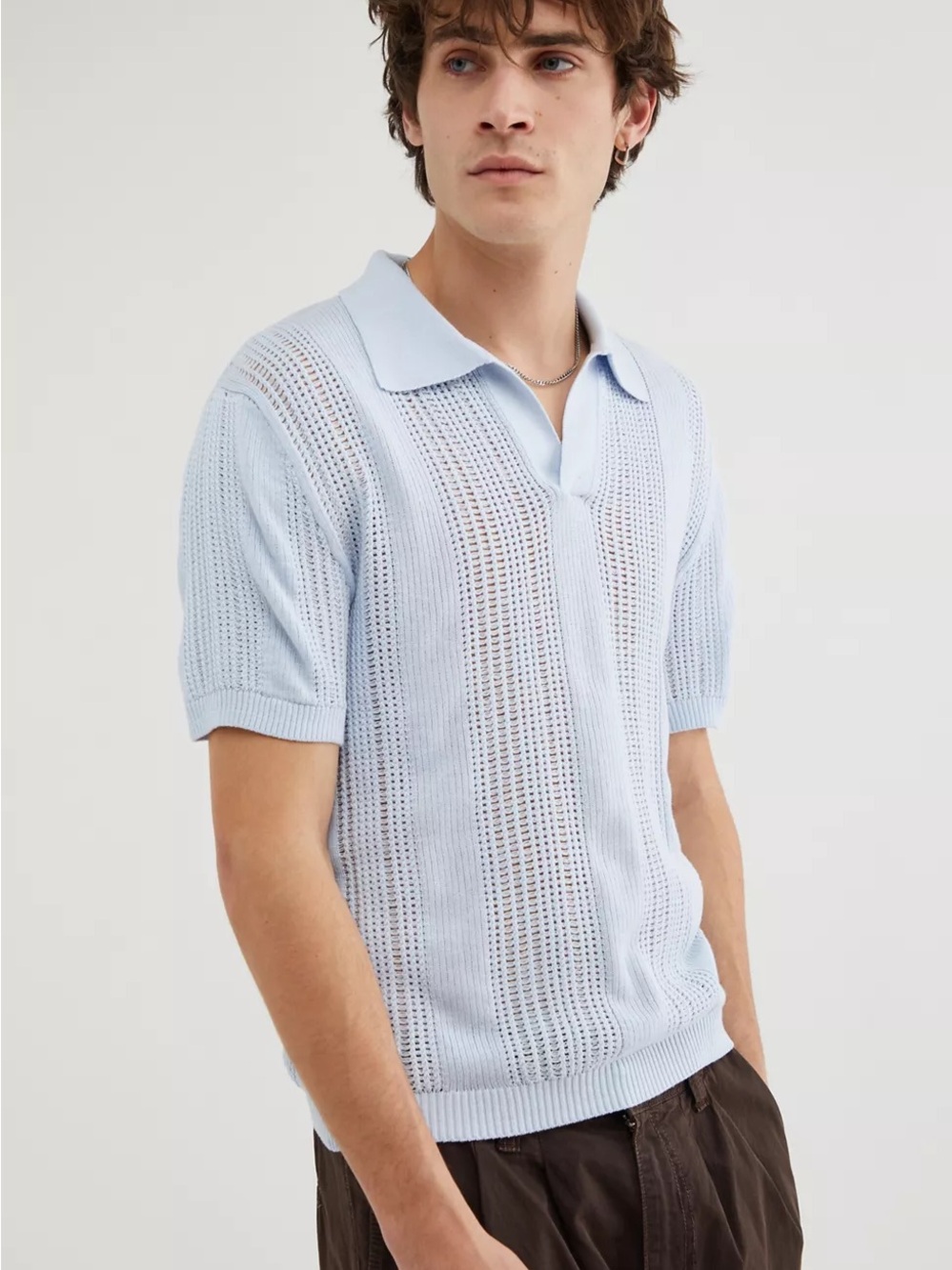 Urban Outfitters Director Popover Knit Polo Shirt in Sky Blue Size M